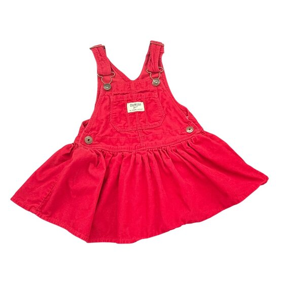 Vintage Oshkosh Bgosh Red Corduroy Toddler Girls 2T Vestbak Overall Jumper Dress - Picture 1 of 7